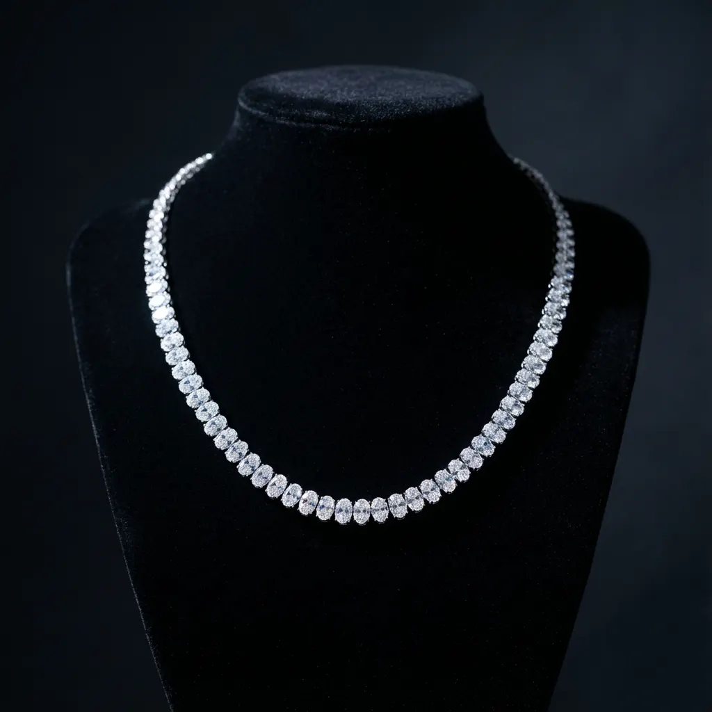 Создание украшения Теннисное колье с бриллиантами огранки «Овал», 44,5 ct
