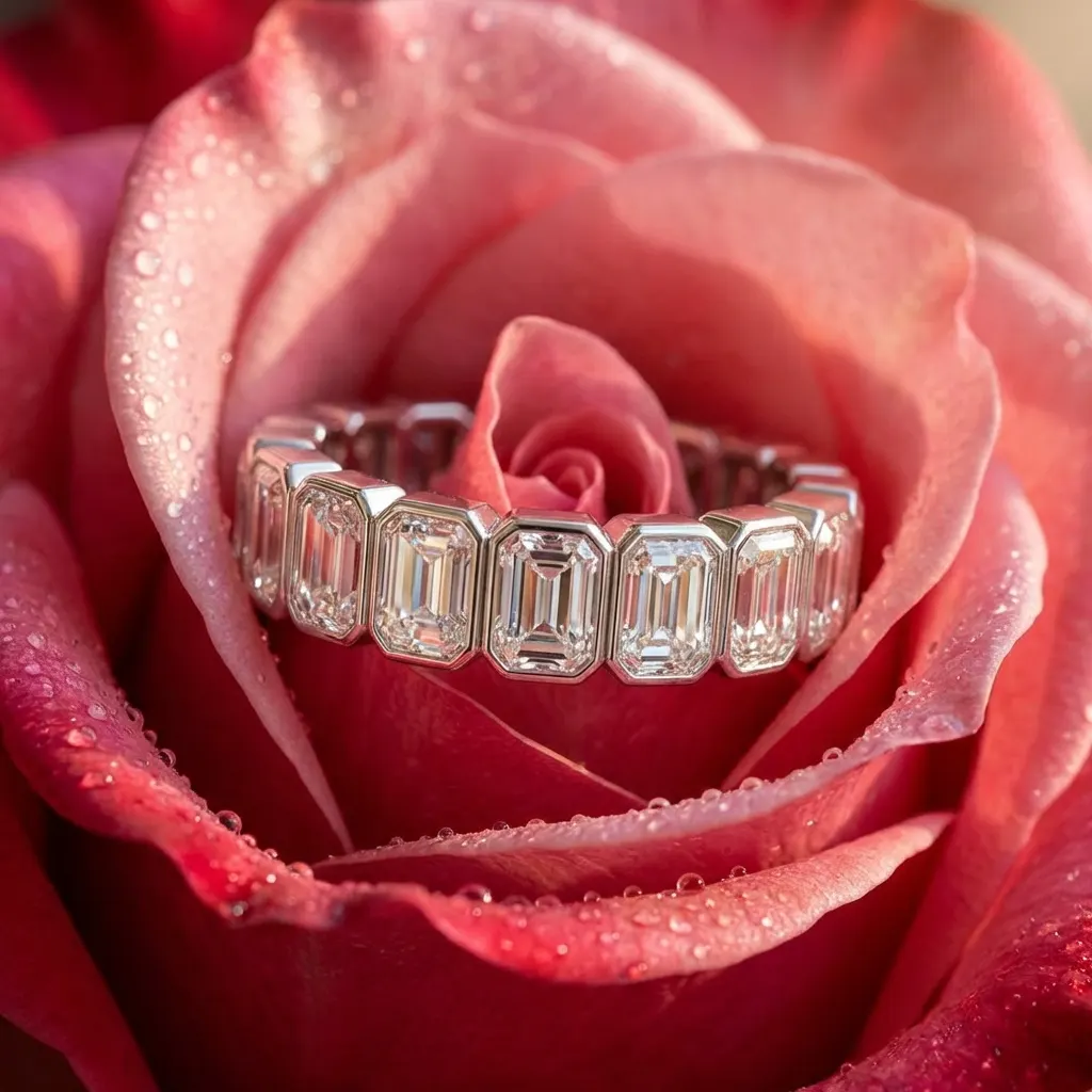 The craftsmanship behind Emerald-cut diamond eternity ring, 4.8 ct