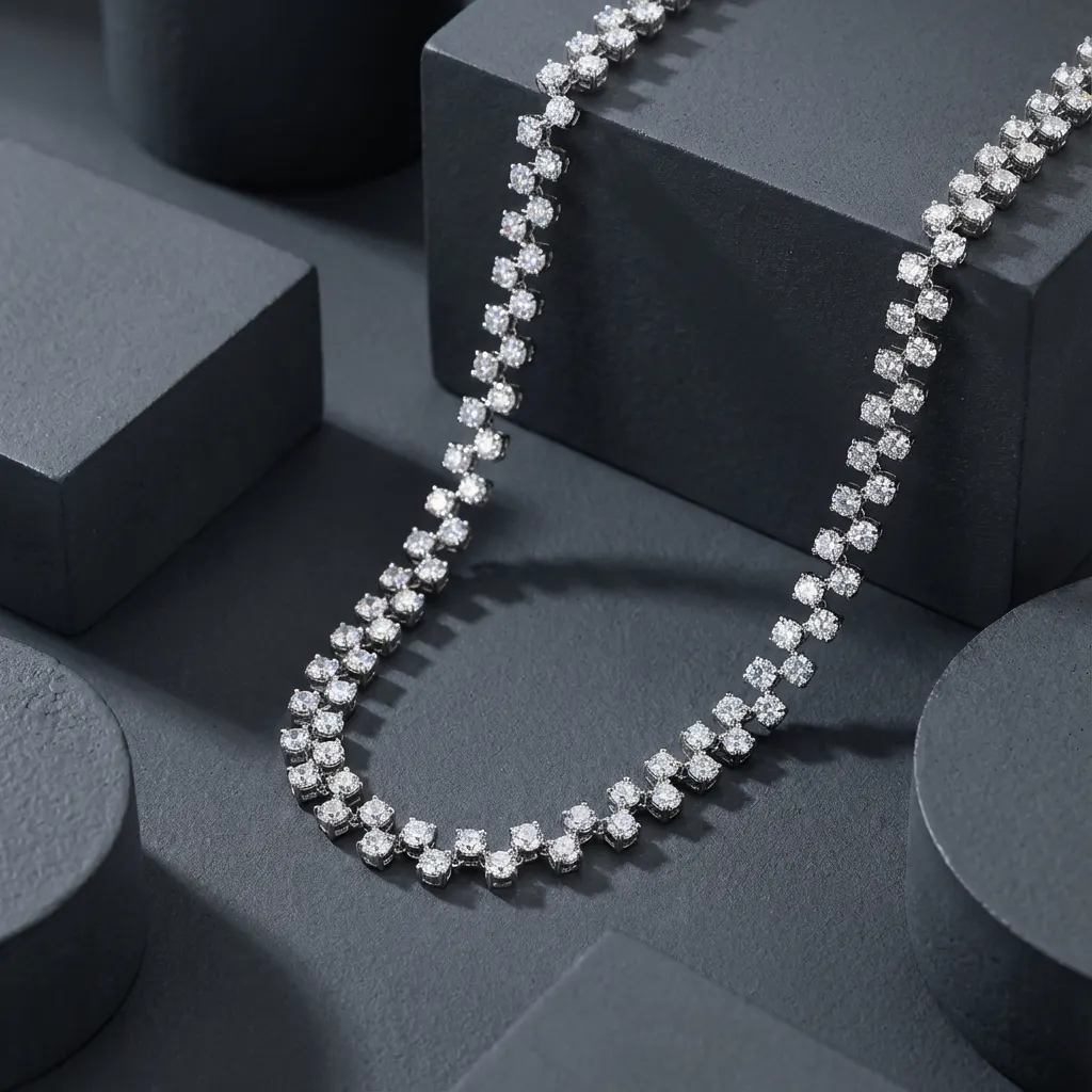 Создание украшения Теннисное колье с бриллиантами огранки «Круг», 22 ct